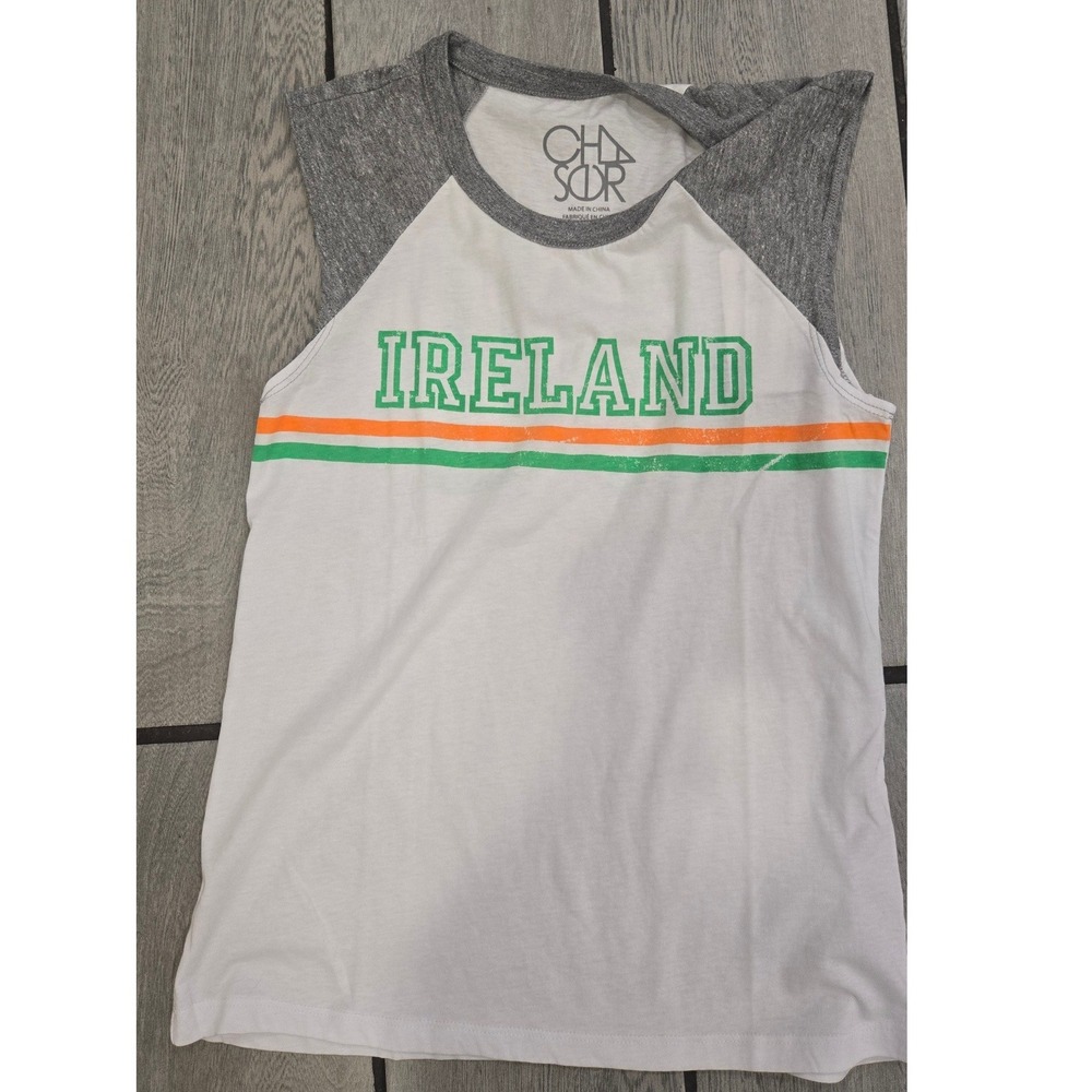 Chaser Ireland Muscle Tank Top White Gray Green Orange 01 Graphic Small NWT